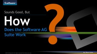©2014 Software AG. All rights reserved.16 |©2013 Software AG. All rights reserved. For internal use only
How
Sounds Good, But
Does the Software AG
Suite Work
 