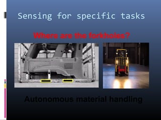 Sensing for specific tasks
Autonomous material handling
Where are the forkholes?
 