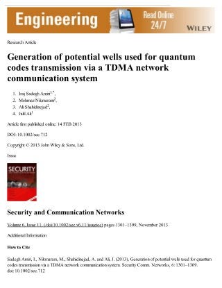 Generation of potential wells used for quantum codes transmission via a TDMA network communication system