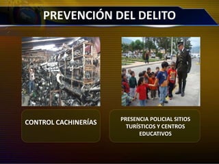 PREVENCIÓN DEL DELITO
CONTROL CACHINERÍAS PRESENCIA POLICIAL SITIOS
TURÍSTICOS Y CENTROS
EDUCATIVOS