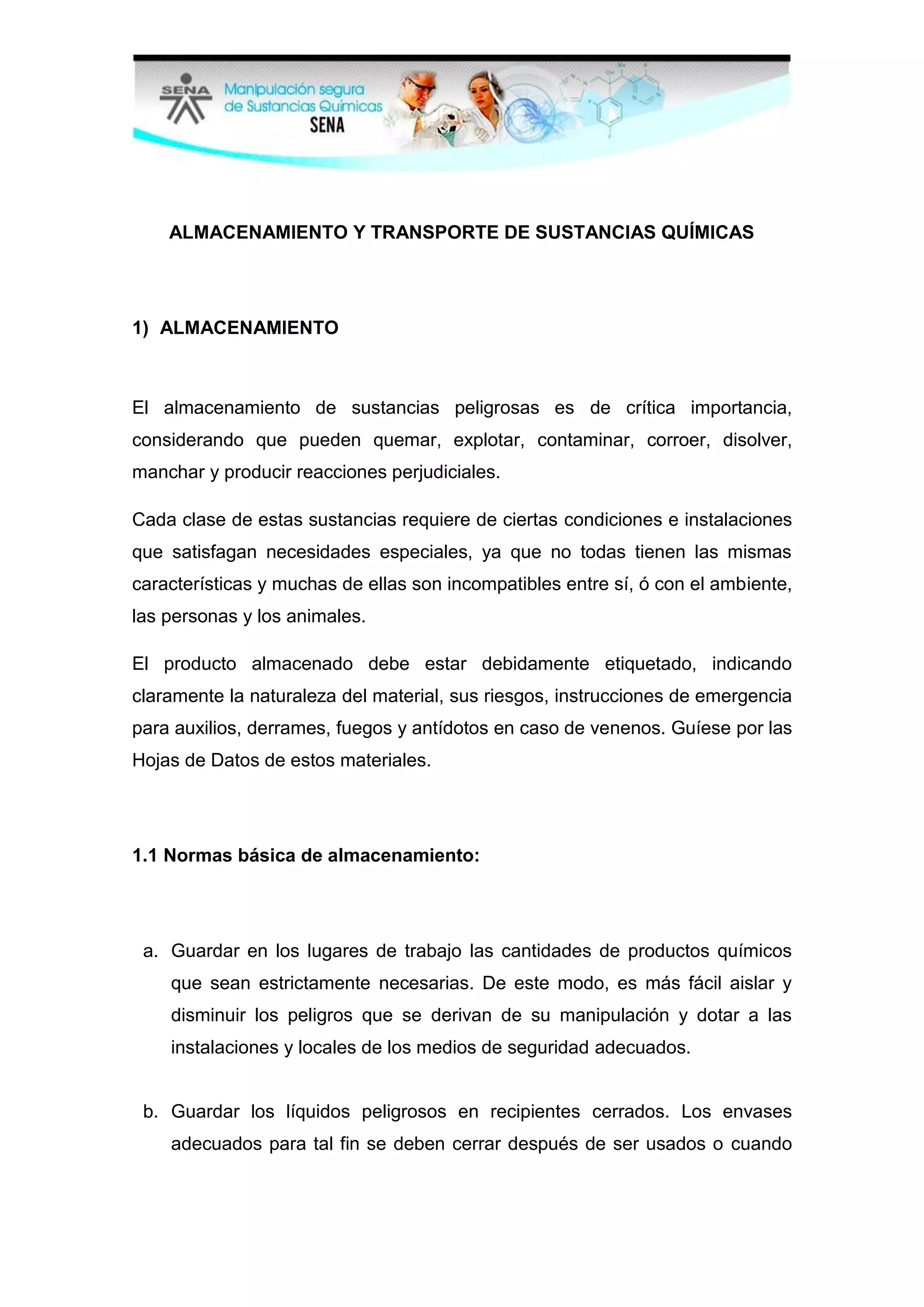Almacenamiento y transporte de sustancias químicas | PDF