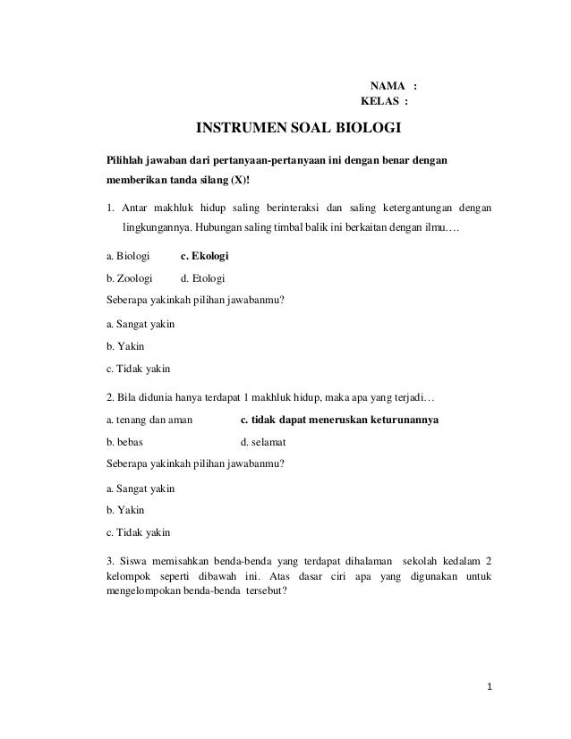 3 Soal Pengetahuan Awal Instrumen Ekologi