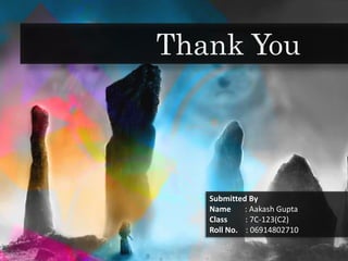 Thank You 
Submitted By 
Name : Aakash Gupta 
Class : 7C-123(C2) 
Roll No. : 06914802710 
