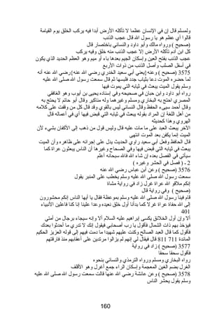 ولمسلم قال إن في النسان عظما ل تأكله الرضض أبدا فيه يركب الخلق يوم القيامة 
قالوا أي عظم هو يا رضسول ال قال عجب الذنب 
(صحيح ) ورضواه مالك وأبو داود والنسائي باختصارض قال 
كل ابن آدم تأكله الرضض إل عجب الذنب منه خلق وفيه يركب 
عجب الذنب بفتح العين وإسكان الجيم بعدها باء أو ميم وهو العظم الحديد الذي يكون 
في أسفل الصلب وأصل الذنب من ذوات الرضبع 
3575 (صحيح ) وعنه{يعني أبي سعيد الخدرضي رضضي ال عنه}رضضي ال عنه أنه 
لما حضره الموت دعا بثياب جدد فلبسها ثم قال سمعت رضسول ال صلى ال عليه 
وسلم يقول الميت يبعث في ثيابه التي يموت فيها 
رضواه أبو داود وابن حبان في صحيحه وفي إسناده يحيى بن أيوب وهو الغافقي 
المصري احتج به البخارضي ومسلم وغيرهما وله مناكير وقال أبو حاتم ل يحتج به 
وقال أحمد سيىء الحفظ وقال النسائي ليس بالقوي وقد قال كل من وقفت على كلمه 
من أهل اللغة إن المراد بقوله يبعث في ثيابه التي قبض فيها أي في أعماله قال 
الهروي وهذا كحديثه 
الخر يبعث العبد على ما مات عليه قال وليس قول من ذهب إلى الكفان بشيء لن 
الميت إنما يكفن بعد الموت انتهى 
قال الحافظ وفعل أبي سعيد رضاوي الحديث يدل على إجرائه على ظاهره وأن الميت 
يبعث في ثيابه التي قبض فيها وفي الصحاح وغيرها أن الناس يبعثون عراة كما 
سيأتي في الفصل بعده إن شاء ال فال سبحانه أعلم 
2 ـ ( فصل في الحشر وغيره ) 
3576 (صحيح ) وعن أبن عباس رضضي ال عنه 
سمعت رضسول ال صلى ال عليه وسلم يخطب على المنبر يقول 
إنكم ملقو ال عراة غرل زاد في رضواية مشاة 
(صحيح ) وفي رضواية قال 
قام فينا رضسول ال صلى ال عليه وسلم بموعظة فقال يا أيها الناس إنكم محشورضون 
إلى ال حفاة عراة غرل كما بدأنا أول خلق نعيده وعدا علينا إنا كنا فاعلين النبياء 
401 
أل وإن أول الخلئق يكسى إبراهيم عليه السلم أل وإنه سيجاء برجال من أمتي 
فيؤخذ بهم ذات الشمال فأقول يا رضب أصحابي فيقول إنك ل تدرضي ما أحدثوا بعدك 
فأقول كما قال العبد الصالح وكنت عليهم شهيدا ما دمت فيهم إلى قوله العزيز الحكيم 
811 قال فيقال لي إنهم لم يزالوا مرتدين على أعقابهم منذ فارضقتهم المائدة 711 
3577 (صحيح ) زاد في رضواية 
فأقول سحقا سحقا 
رضواه البخارضي ومسلم ورضواه الترمذي والنسائي بنحوه 
الغرل بضم الغين المعجمة وإسكان الراء جمع أغرل وهو القلف 
3578 (صحيح ) وعن عائشة رضضي ال عنها قالت سمعت رضسول ال صلى ال عليه 
وسلم يقول يحشر الناس 
160 
 