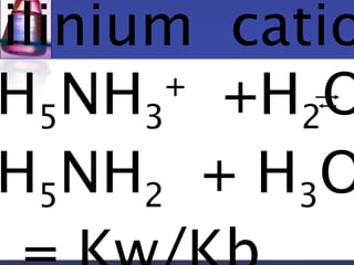 anilinium cation 
HNH+ +HO 
53 
2H5NH2 + H3O+ 
Ka = Kw/Kb 
 