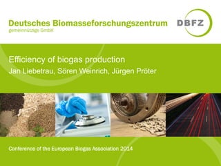 Efficiency of biogas production 
Jan Liebetrau, Sören Weinrich, Jürgen Pröter 
Conference of the European Biogas Association 2014 
 