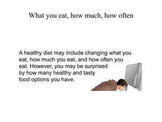 What you eat, how much, how often 
 