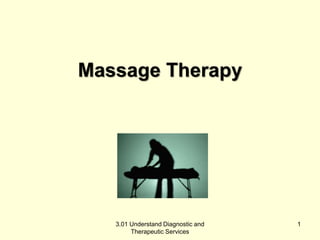 Massage Therapy 
3.01 Understand Diagnostic and 
Therapeutic Services 
1 
 