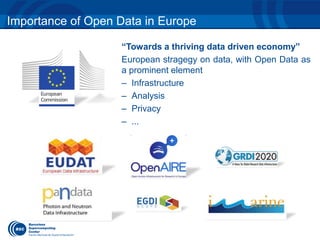 Importance of Open Data in Europe 
“Towards a thriving data driven economy” 
European stragegy on data, with Open Data as ...