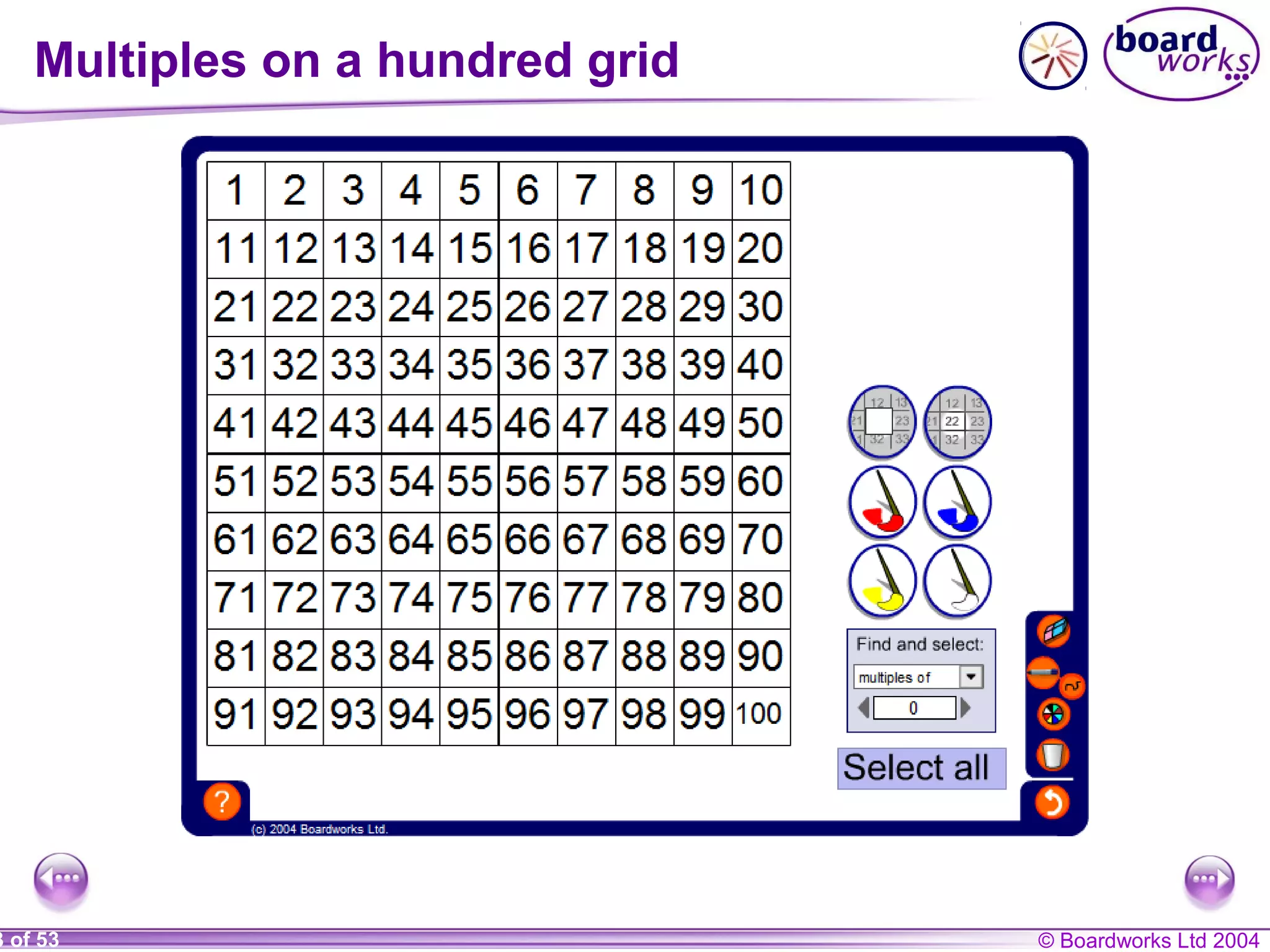 © Boardworks Ltd 20043 of 53
Multiples on a hundred grid
 