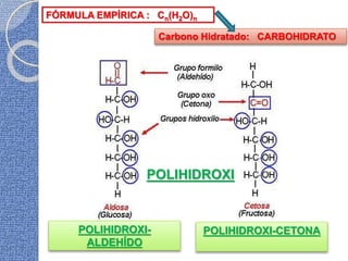 POLIHIDROXI
POLIHIDROXI-
ALDEHÍDO
POLIHIDROXI-CETONA
FÓRMULA EMPÍRICA : Cn(H2O)n
Carbono Hidratado: CARBOHIDRATO
 