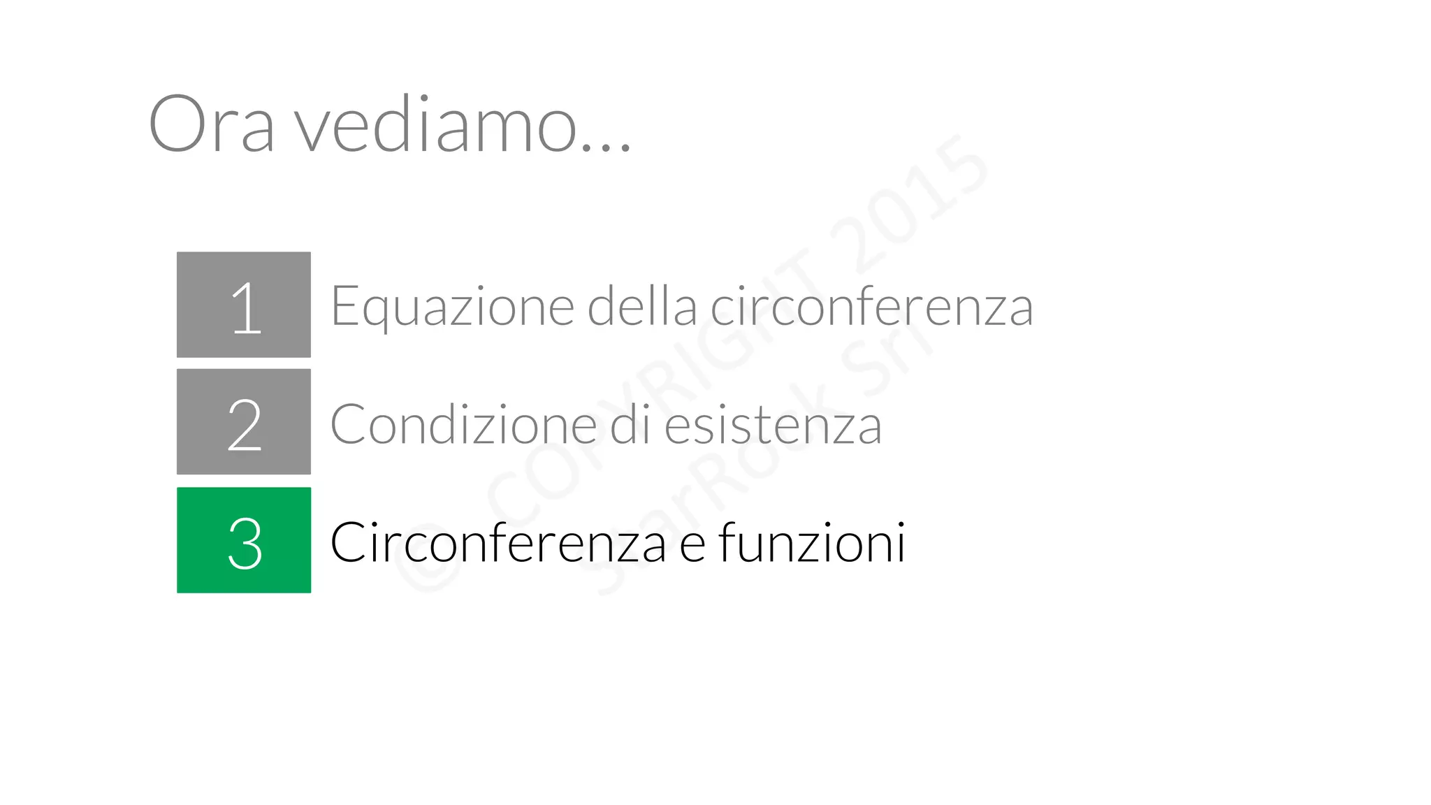 Ora vediamo…
!
1 Equazione della circonferenza
3 Circonferenza e funzioni
2 Condizione di esistenza
 