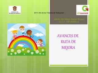 Jardín de Niños Diego Rivera
C.C.T. 15PJN5861A
2014. Año de los Tratados de Teoloyucan”
AVANCES DE
RUTA DE
MEJORA
 
