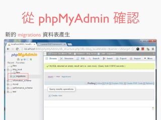 從 phpMyAdmin 確認
新的 migrations 資料表產生
 