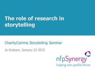 The role of research in
storytelling
CharityComms Storytelling Seminar
Jo Graham, January 22 2015
 