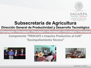 Componente “PROCAFE e Impulso Productivo al Café”
“Acompañamiento Técnico”
Noviembre de 2014
Subsecretaría de Agricultura
Dirección General de Productividad y Desarrollo Tecnológico
 