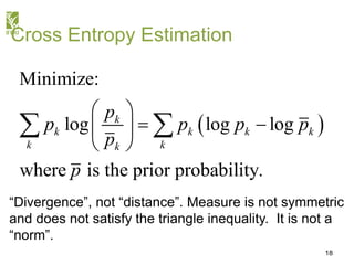 18
Cross Entropy Estimation
 
Minimize:
log log log
where is the prior probability.
k
k k k k
k kk
p
p p p p
p
p
 
 ...