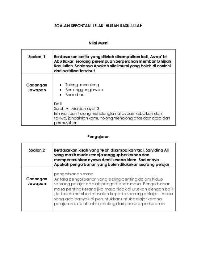 3. soalan sepontan hijrah rasulullah