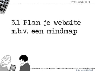 HTML module 3
3.1 Plan je website
m.b.v. een mindmap
 