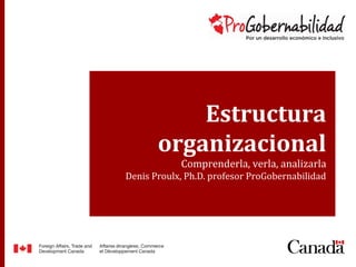 Estructura
organizacional
Comprenderla, verla, analizarla
Denis Proulx, Ph.D. profesor ProGobernabilidad
 