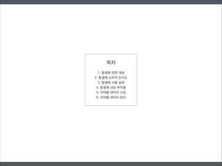 목차
!
1. 항생제 관련 개념
2. 항생제 소비자 인지도
3. 항생제 사용 실태
4. 항생제 내성 부작용
5. 의약품 데이터 수집
6. 의약품 데이터 정리
 