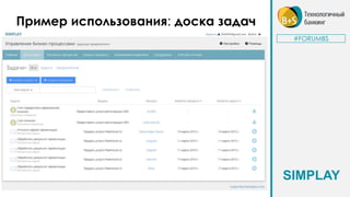 Пример использования: доска задач
#FORUMBS
SIMPLAY
 