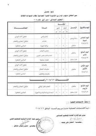 جداول امتحانات الدبلومات الفنية الصناعية 2015 