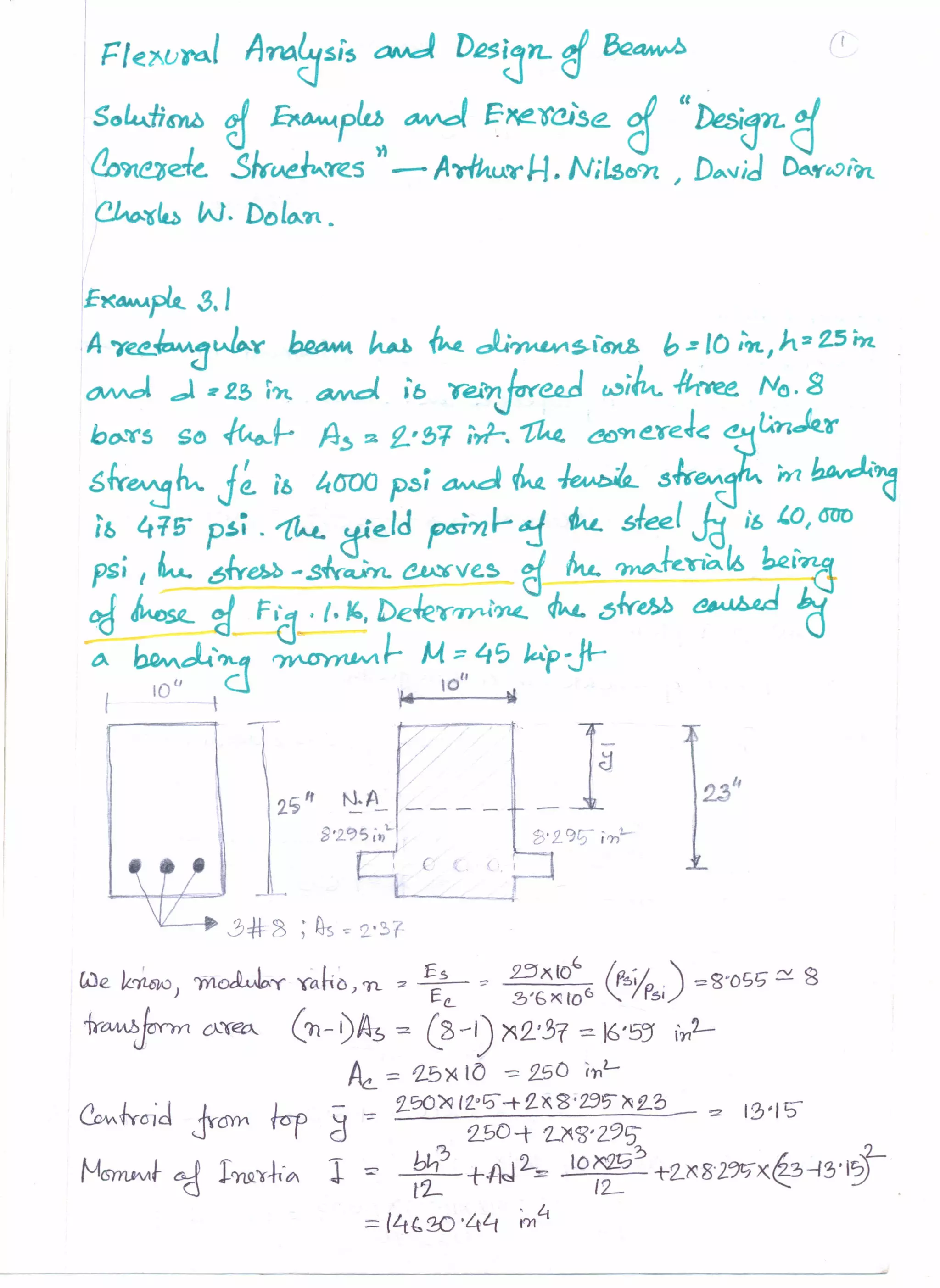 Solution Manual of Design of Concrete Structure, Aurther H. Nelson(13th  Edition); (Rectangular beam only) | PDF