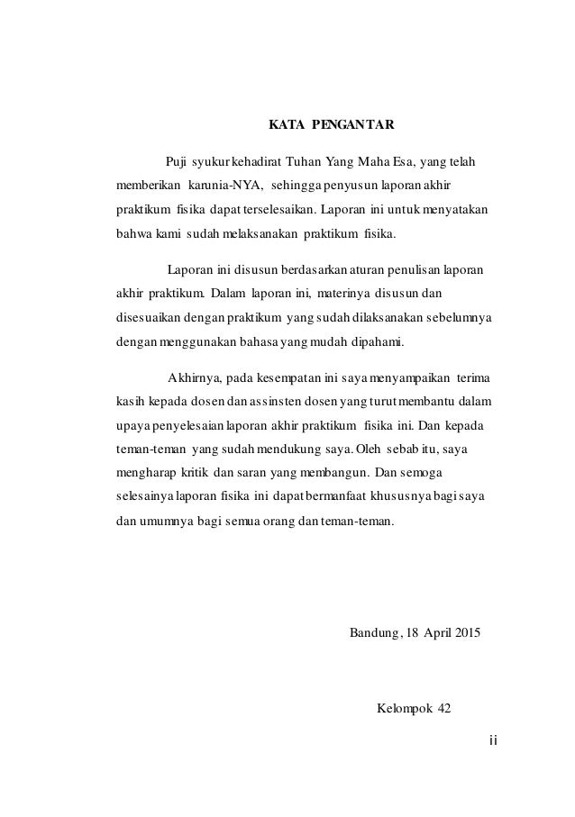 Contoh Kata Pengantar Untuk Laporan Praktikum Fisika Kumpulan