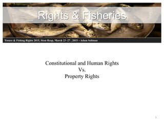 Rights & Fisheries
1
Constitutional and Human Rights
Vs.
Property Rights
Tenure & Fishing Rights 2015, Siem Reap, March 23 -27 , 2015 – Adam Soliman
 