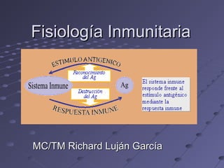 Fisiología InmunitariaFisiología Inmunitaria
MC/TM Richard Luján GarcíaMC/TM Richard Luján García
 