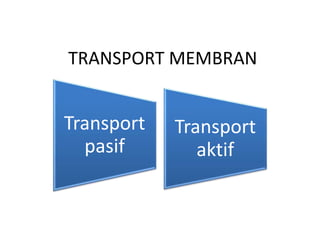 TRANSPORT MEMBRAN
Transport
pasif
Transport
aktif
 