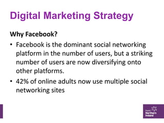 Digital Marketing Strategy
Why Facebook?
• Facebook is the dominant social networking
platform in the number of users, but...