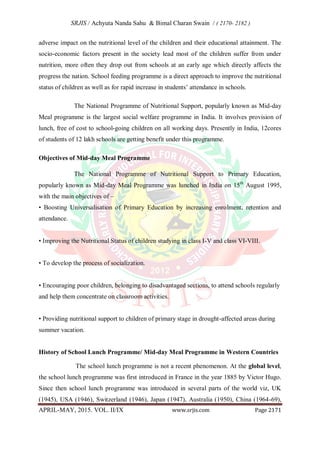 IMPLEMENTATION OF MID- DAY MEAL PROGRAMME IN PRIMARY SCHOOLS OF ODISHA ...