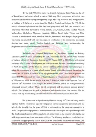 IMPLEMENTATION OF MID- DAY MEAL PROGRAMME IN PRIMARY SCHOOLS OF ODISHA ...
