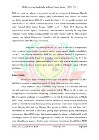 IMPLEMENTATION OF MID- DAY MEAL PROGRAMME IN PRIMARY SCHOOLS OF ODISHA ...
