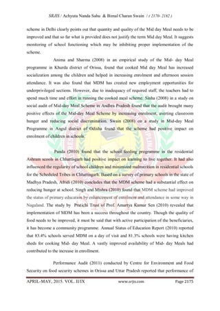 IMPLEMENTATION OF MID- DAY MEAL PROGRAMME IN PRIMARY SCHOOLS OF ODISHA ...
