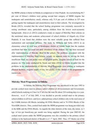 IMPLEMENTATION OF MID- DAY MEAL PROGRAMME IN PRIMARY SCHOOLS OF ODISHA ...