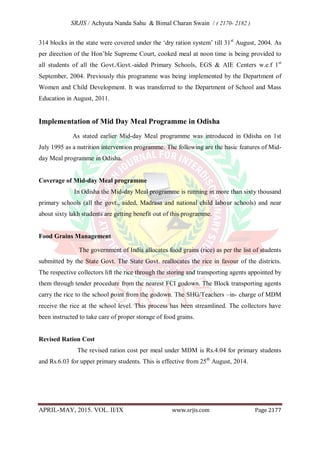 IMPLEMENTATION OF MID- DAY MEAL PROGRAMME IN PRIMARY SCHOOLS OF ODISHA ...