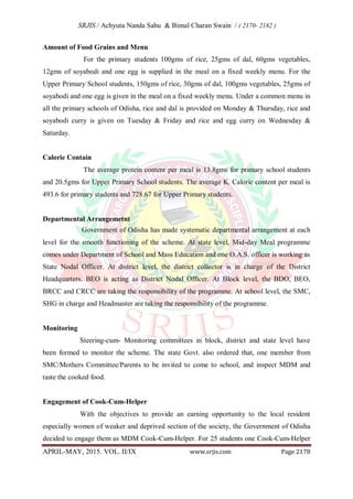 IMPLEMENTATION OF MID- DAY MEAL PROGRAMME IN PRIMARY SCHOOLS OF ODISHA ...