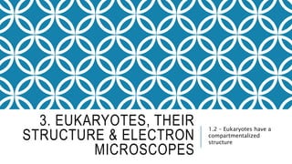 3. EUKARYOTES, THEIR
STRUCTURE & ELECTRON
MICROSCOPES
1.2 – Eukaryotes have a
compartmentalized
structure
 