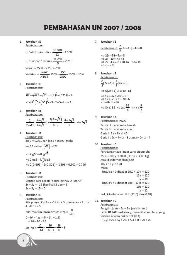 Soal Dan Pembahasan Un Matematika Smk 2008