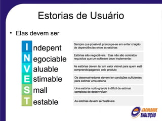 Estorias de Usuário
• Elas devem ser
 