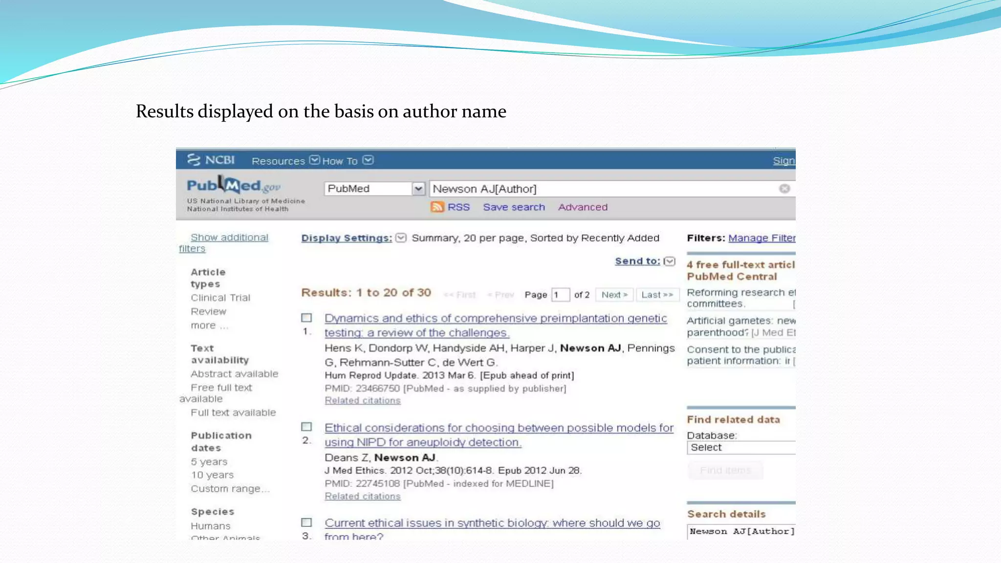 Results displayed on the basis on author name
 