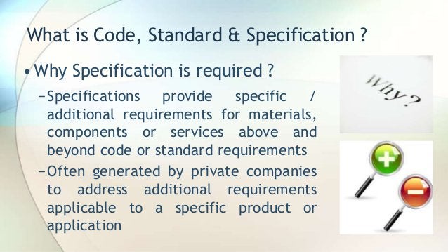 Difference between code, standard & Specification | PPT