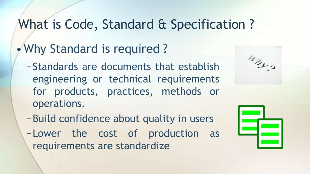 Difference between code, standard & Specification