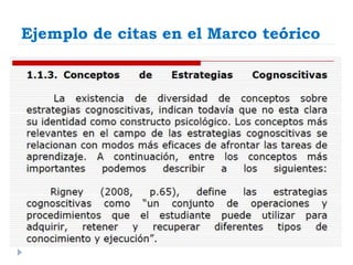 Ejemplo de citas en el Marco teórico
 