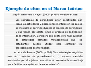Ejemplo de citas en el Marco teórico
 