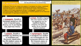 •Η αθηναϊκή Πολιτεία είχε ανάγκη από χρήματα. Η συντήρηση του στόλου, η οργάνωση
μεγαλοπρεπών εορτών, το ανέβασμα πολυπρόσωπων θεατρικών παραστάσεων, η
αποστολή πρεσβειών σε πανελλήνιες εορτές απαιτούσαν τεράστια οικονομική δαπάνη.
•Η Αθήνα, με ένα ευφυές φορολογικό σύστημα, τις λειτουργίες, υποχρέωνε τους
οικονομικά ισχυρούς Αθηναίους να προσφέρουν τα αναγκαία χρήματα για την κίνηση όλου
του μηχανισμού. Οι κυριότερες λειτουργίες ήταν:
η τριηραρχία, δηλαδή η
προσφορά χρημάτων από
έναν ή περισσότερους
ιδιώτες για τη συντήρηση
ενός κρατικού πλοίου
η χορηγία, δηλαδή η
ανάληψη της δαπάνης για
το ανέβασμα μιας
θεατρικής παράστασης
που θα λάμβανε μέρος σε
δραματικούς αγώνες
η γυμνασιαρχία, δηλαδή
η καταβολή των εξόδων
για τη διατροφή και την
εκγύμναση αθλητών που
θα έπαιρναν μέρος σε
«γυμνικούς αγώνες»
η εστίαση, δηλαδή η παροχή
από έναν πλούσιο πολίτη
των χρημάτων για την
παράθεση δημόσιου
γεύματος στα μέλη της
φυλής του σε περίοδο
εορτών ή αγώνων
Αρχαία Ιστορία, Α΄ Γυμνασίου: ΚΕΦΑΛΑΙΟ 5, Η ΛΕIΤΟYΡΓIΑ
ΤΟY ΠΟΛIΤΕYΜΑΤΟΣ. ΟI ΛΕIΤΟYΡΓIΕΣ.
 