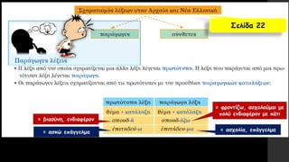 Σελίδα 22
= βιασύνη, ενδιαφέρον
= φροντίζω, ασχολούμαι με
πολύ ενδιαφέρον με κάτι
= ασκώ επάγγελμα = ασχολία, επάγγελμα
 